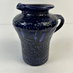 Vintage German Pottery Pitcher Vase Mid Century Modern Cobalt Blue Lava Jug